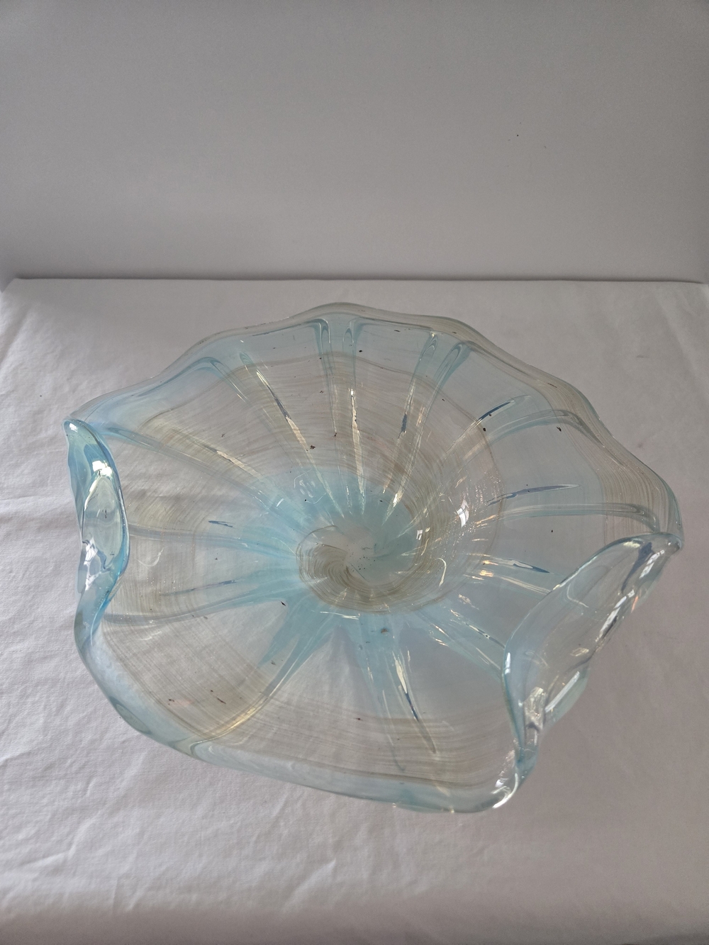 Vintage Murano Light Blue Ruffled Art Glass Bowl